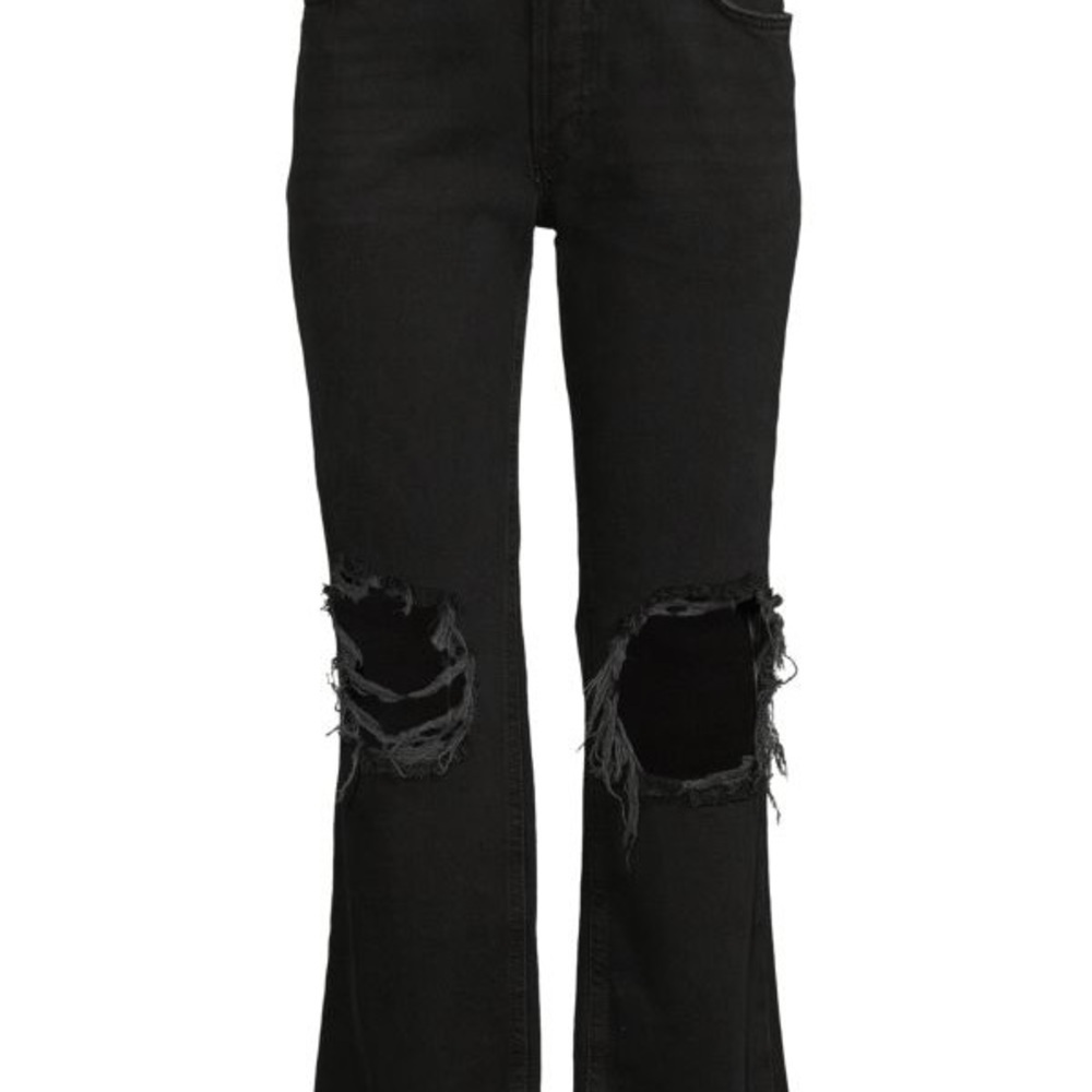 Free People Maggie Mid Rise Straight Jean Distressed Raw Hem Washed Black 27 NWT